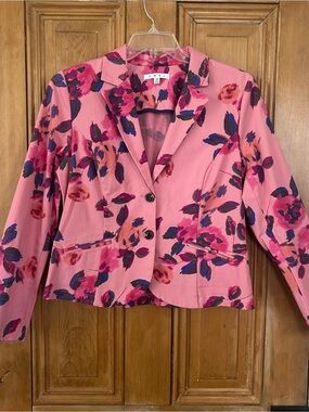 Vintage Cabi Pink Floral Blazer Jacket Women's Size 12 Button Front Pockets Y2K